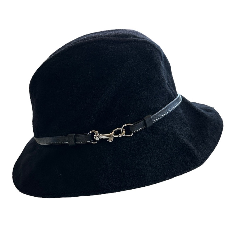 Coach Women’s Leather Trim Wool Fedora in Black S